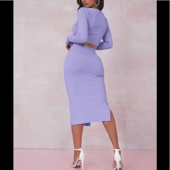 Sexy Solid Crop Tee & Split Thigh Skirt Set - Picture 4 of 6